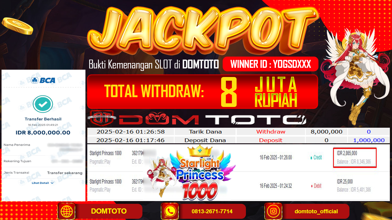 JACKPOT SLOT STARLIGHT PRINCESS 1000 16 FEBRUARI 2025